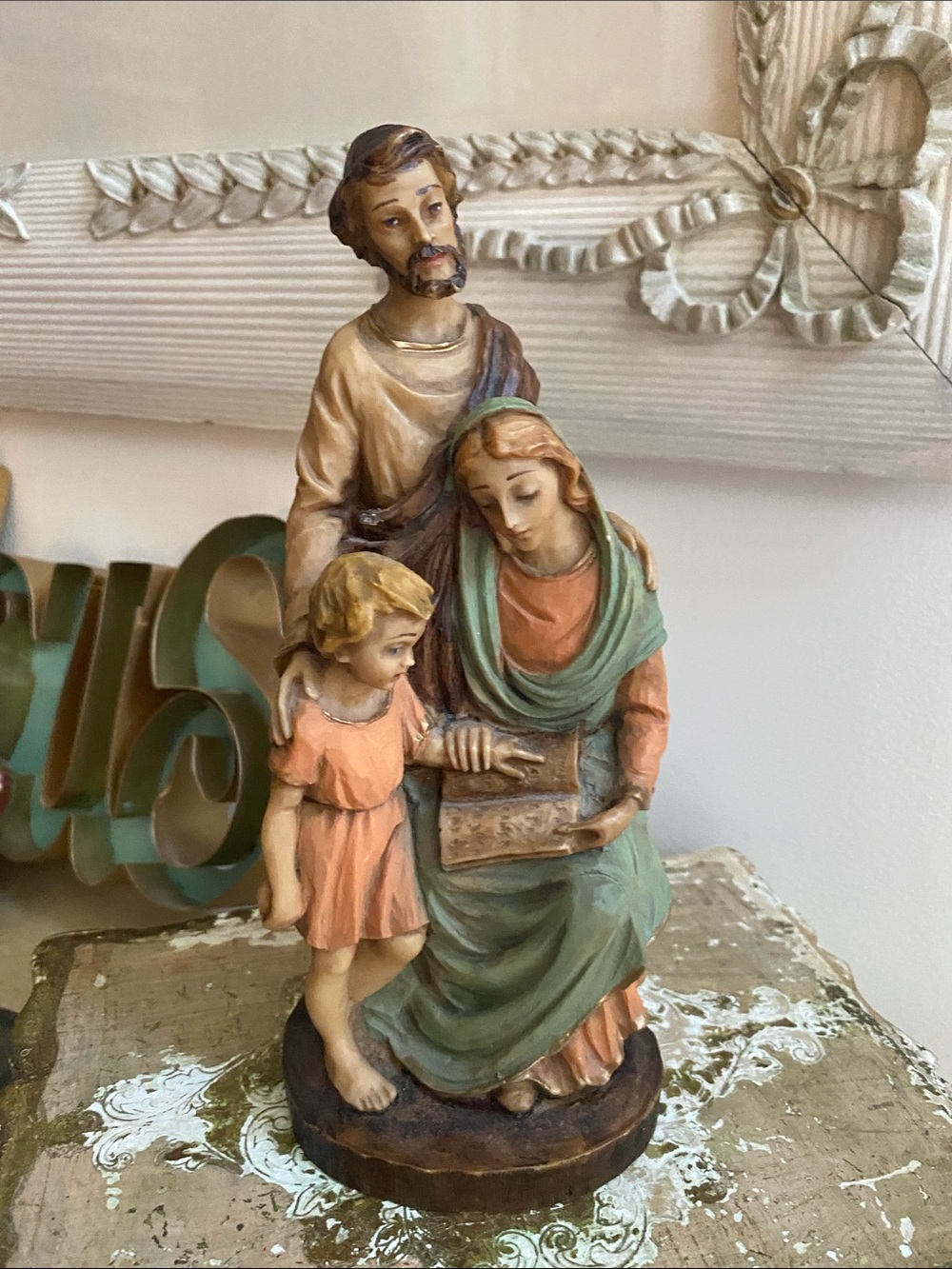 Italian Sculpture Signed ET Resin 9” Holy Family